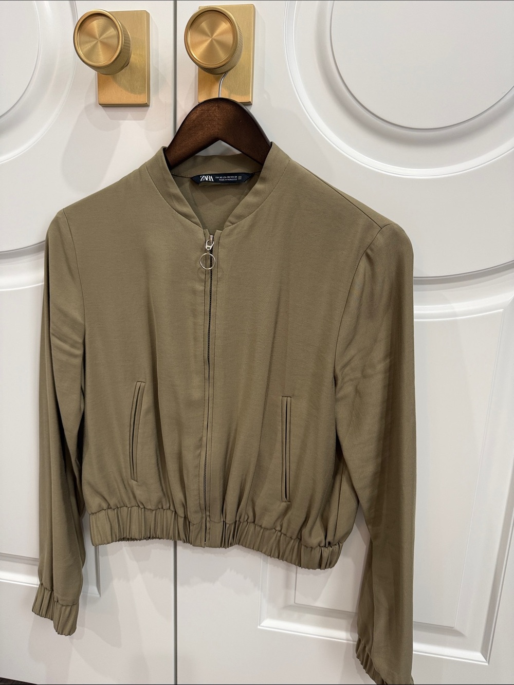 Zara Olive Bomber Jacket with Ring Zip